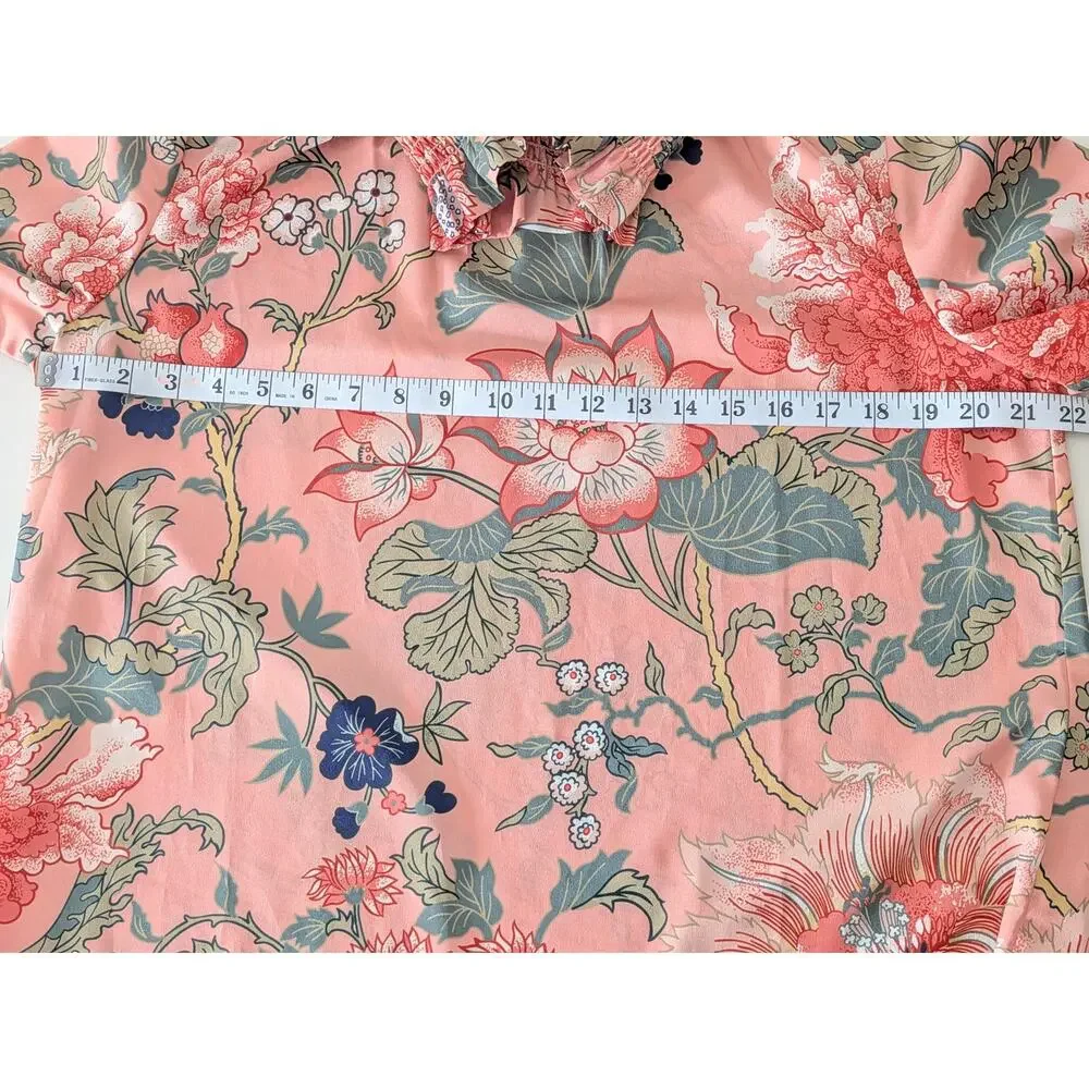 Tuckernuck Pink Floral Smocked Neck Blouse Top Women’s Medium Lightweight - Picture 6 of 7
